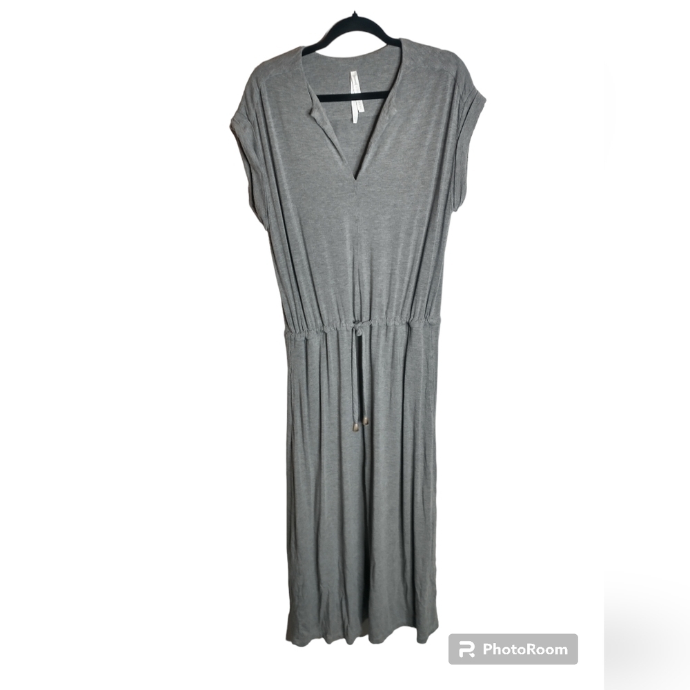 ☀️Iris Setlakwe Jersey Gray Cap Sleeve Midi Dress, v neck, size L